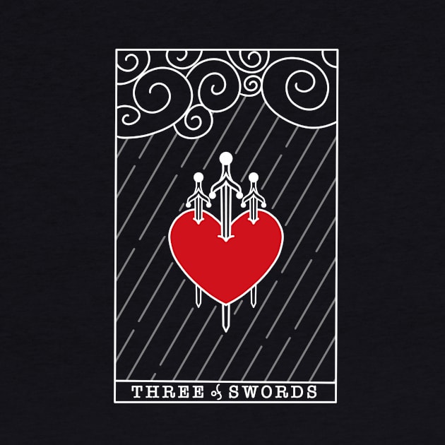 Three of swords tarot card minimalistic design dark version by SosiCreatesArt